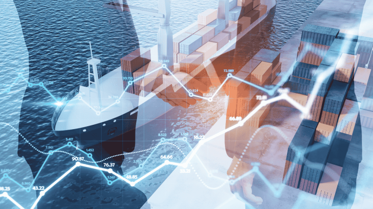 Einkauf und Lieferketten besser steuern Geschäftsleute beim Händeschütteln auf abstraktem Hintergrund mit Doppelbelichtung mit Forex-Diagramm, Cargo And Cargo